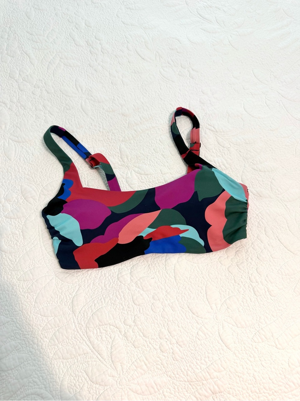 Athleta Tossed Floral Bra Cup Square Neck Bikini Top M S 34 B/C Multicolor Swim